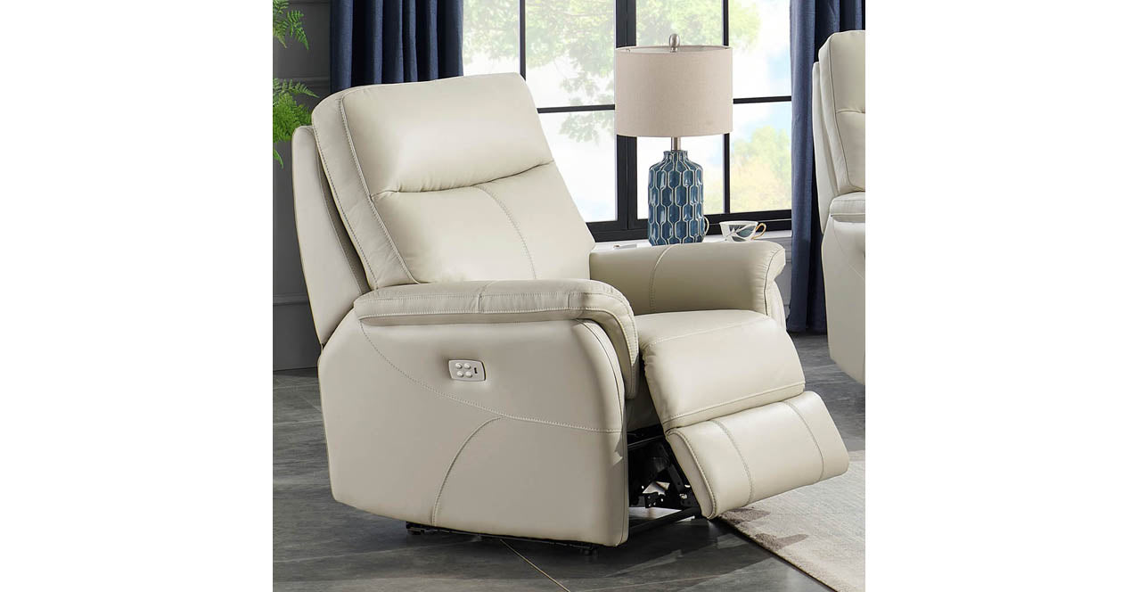 Lucia Power Headrest Leather Recliner, Ice